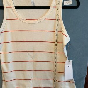 Three Dots Cream and Red Striped Top‎ NWT Size S